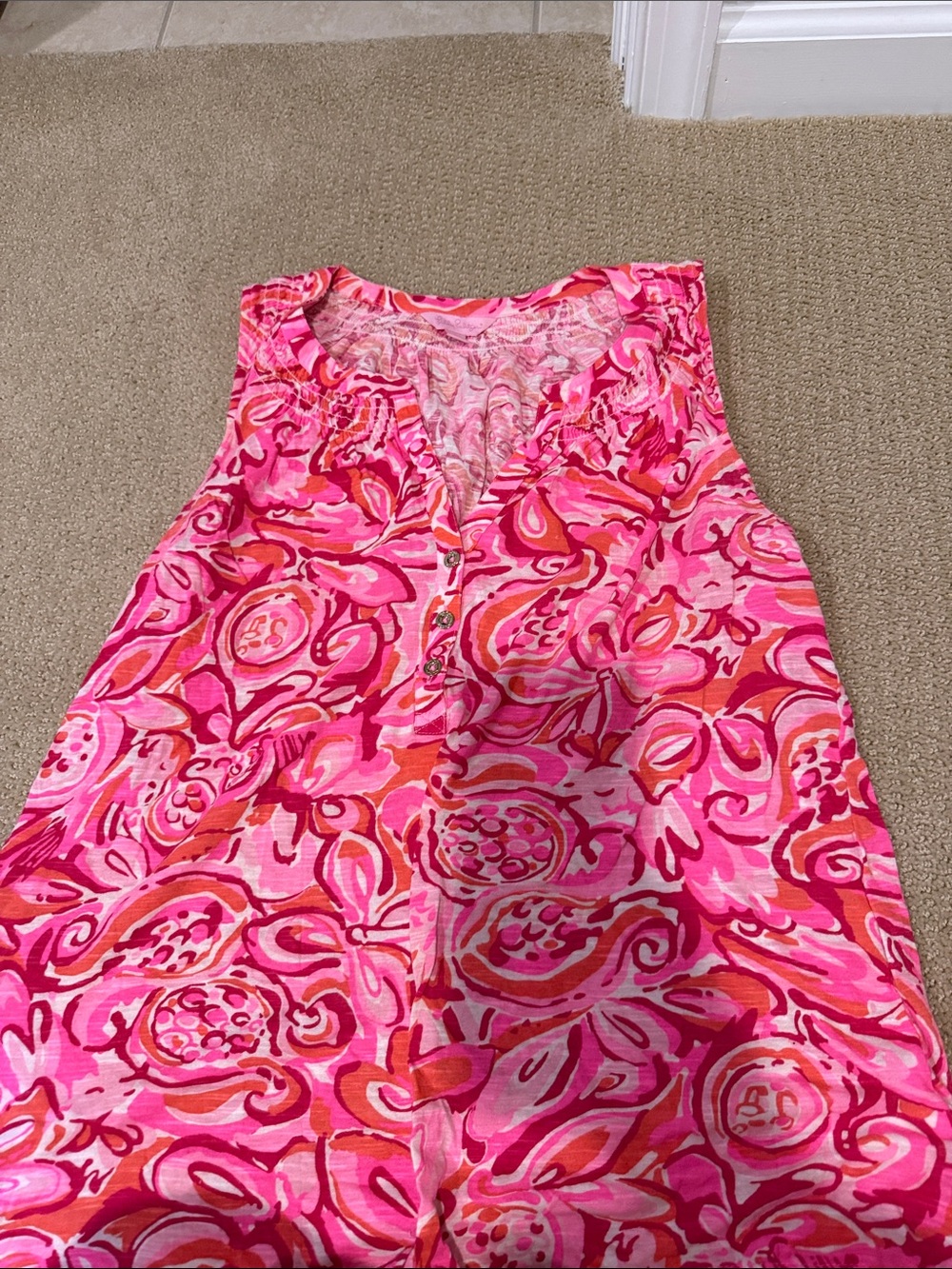 Lilly Pulitzer Pink & Coral Printed Sleeveless V-Neck Tank